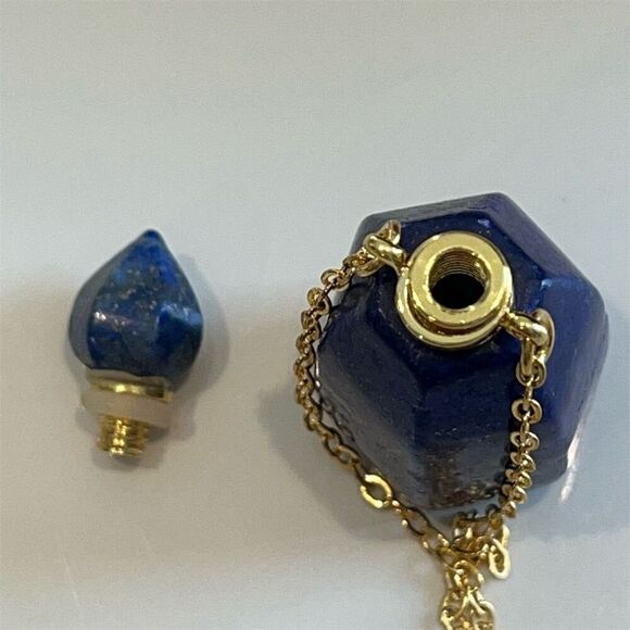 Lapis Lazuli Perfume Bottle Pendant Necklace‎ Gold Chain 20" Blue Stone - Picture 3 of 10